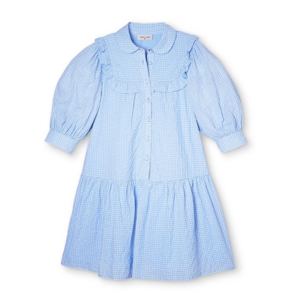 NWOT Sandy Liang Blue Gingham 3/4 Sleeve Dress - Picture 12 of 12